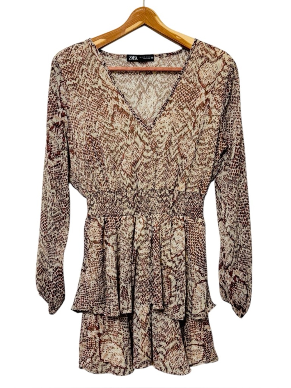 Zara Snake Skin Mini Dress Chiffon Ruffle Womens Size Small